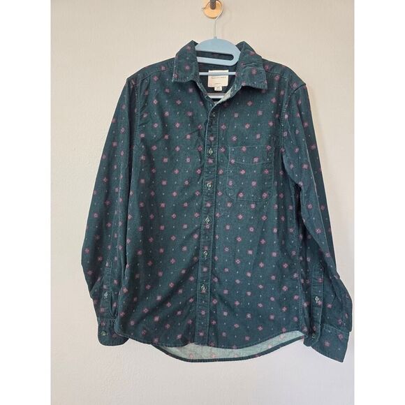 American Eagle Green Corduroy Shirt Microprint Floral Vibe Size S Soft Grunge - Picture 2 of 10